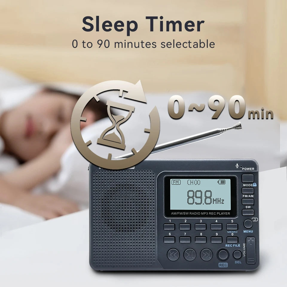 V115 Radio FM AM SW Portable Radios Rechargeable Radio Batteries Multiple Bands USB Recorder Speaker for Elders TX32