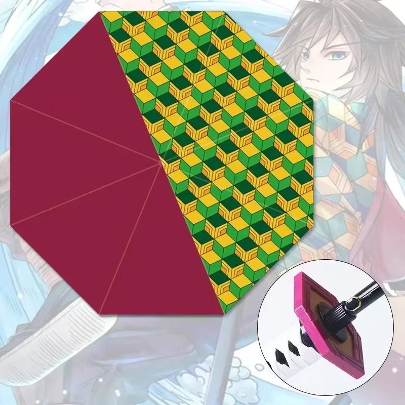 Demon Slayer Katana Umbrella Real Size Japanese Tanjirouu Kimetsu No Yaiba Long Parasol Anime Gifts Cosplay Prop Life Supplies
