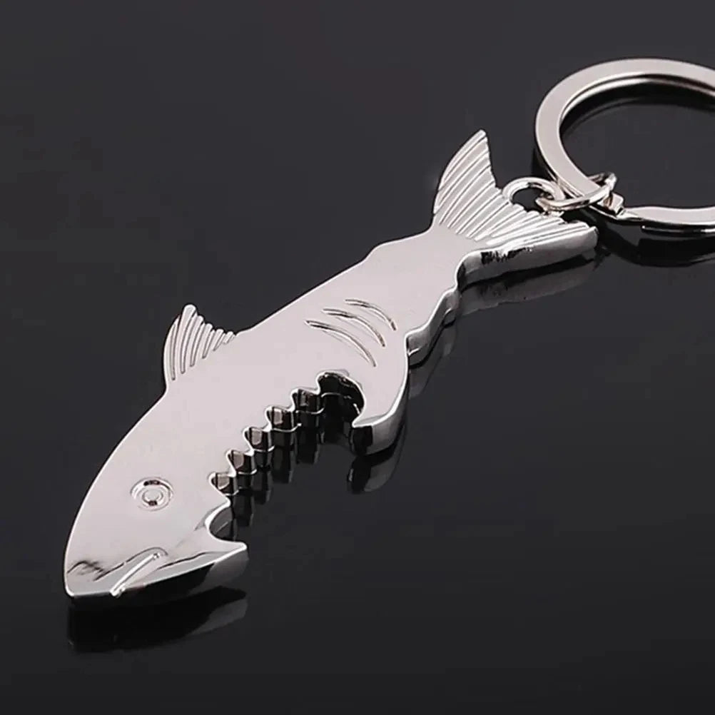 Shark Shaped Bottle Opener Keychain Shaped Zinc Alloy Silver Color Key Ring Beer Bottle Opener Unique Creative Gift Bar Tools