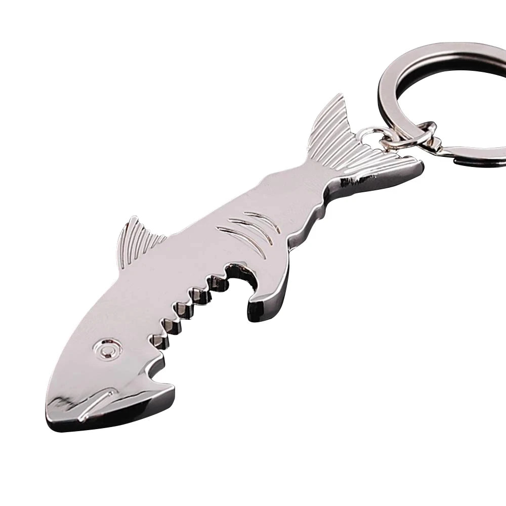 Shark Shaped Bottle Opener Keychain Shaped Zinc Alloy Silver Color Key Ring Beer Bottle Opener Unique Creative Gift Bar Tools