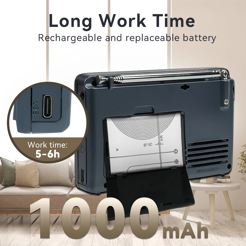V115 Radio FM AM SW Portable Radios Rechargeable Radio Batteries Multiple Bands USB Recorder Speaker for Elders TX32