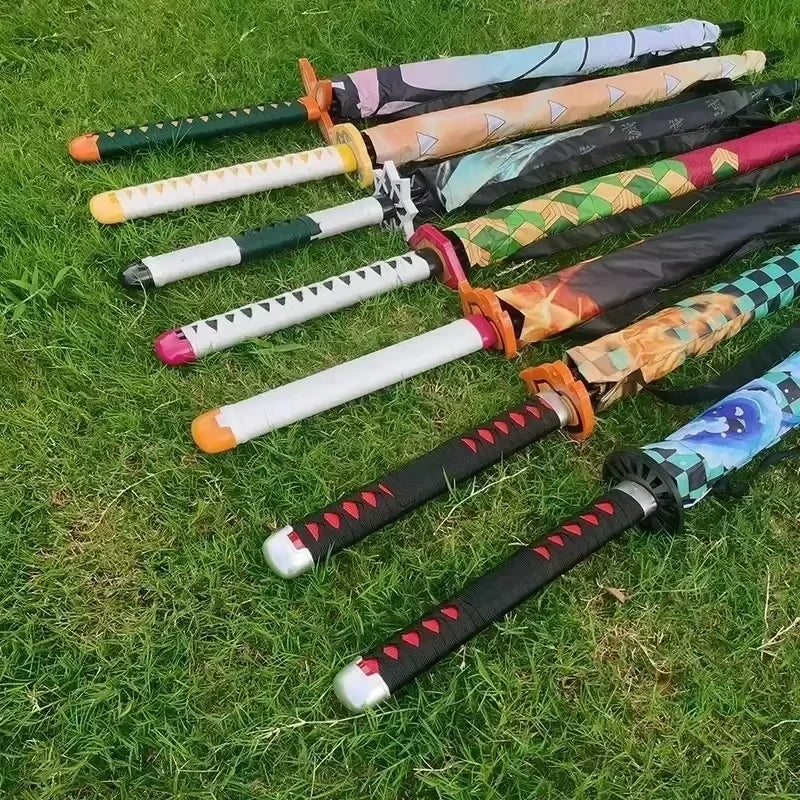 Demon Slayer Katana Umbrella Real Size Japanese Tanjirouu Kimetsu No Yaiba Long Parasol Anime Gifts Cosplay Prop Life Supplies