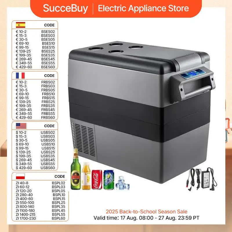 Succebuy 20L 22L 35L 45L 55L Car Refrigerator Mini Fridge Freezer Portable Compressor Cooler 12/24V DC 110-240V Ice Box