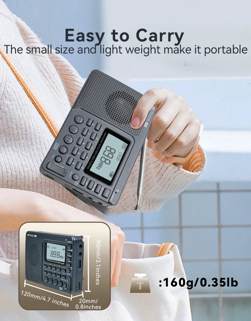 V115 Radio FM AM SW Portable Radios Rechargeable Radio Batteries Multiple Bands USB Recorder Speaker for Elders TX32