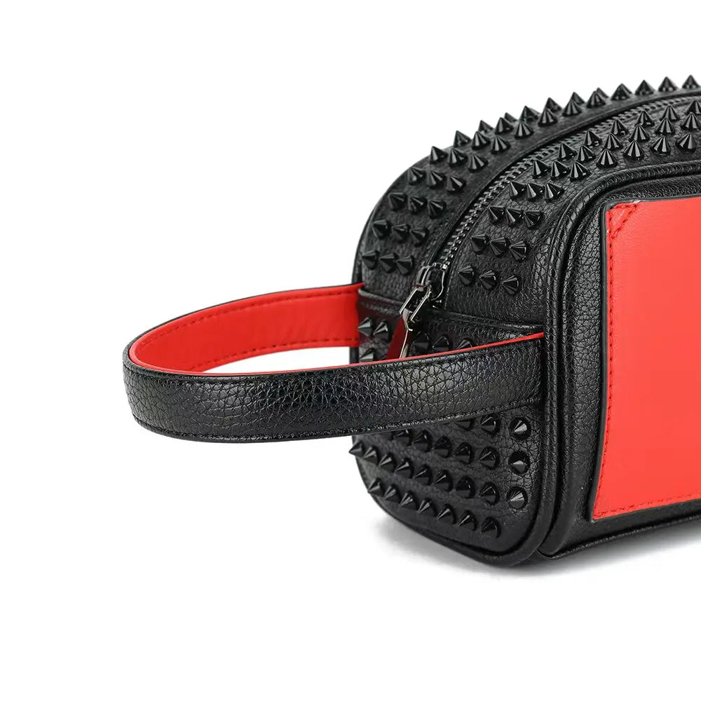 Rivets Clutch PU Leather Purses for Women Fashion Multi-Pocket Handbag Zipper Wallet Party Black