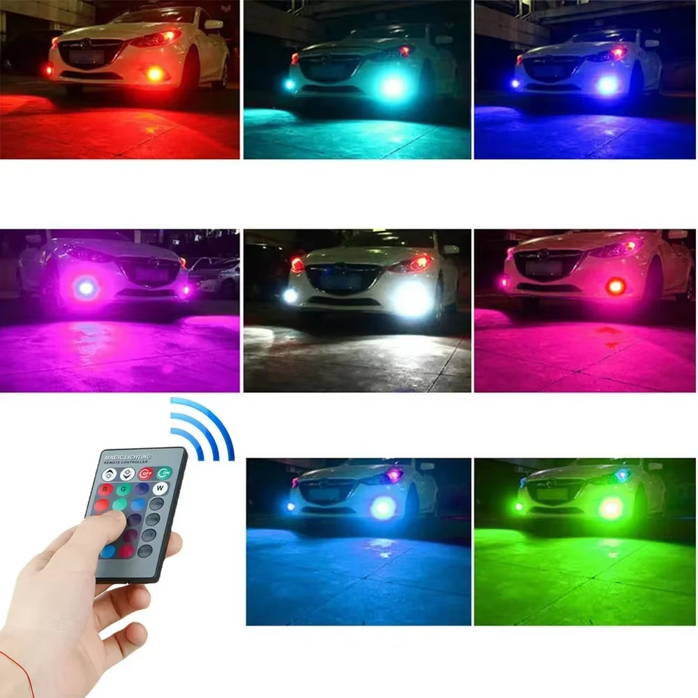 2X RGB H8/H11 H7 H4 Car LED Fog Lights Bulb 5050 27SMD Chips Color Changing Remote Contro Aotu Headlight Lamp with 12V 24V