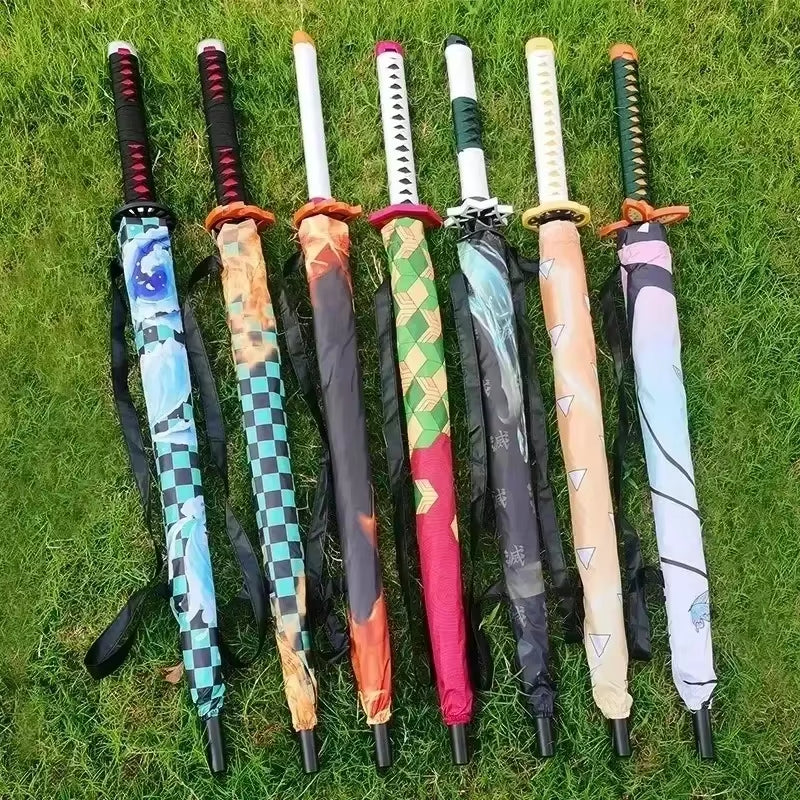Demon Slayer Katana Umbrella Real Size Japanese Tanjirouu Kimetsu No Yaiba Long Parasol Anime Gifts Cosplay Prop Life Supplies