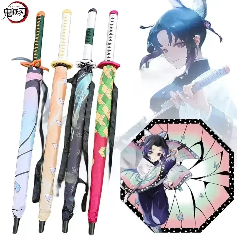 Demon Slayer Katana Umbrella Real Size Japanese Tanjirouu Kimetsu No Yaiba Long Parasol Anime Gifts Cosplay Prop Life Supplies