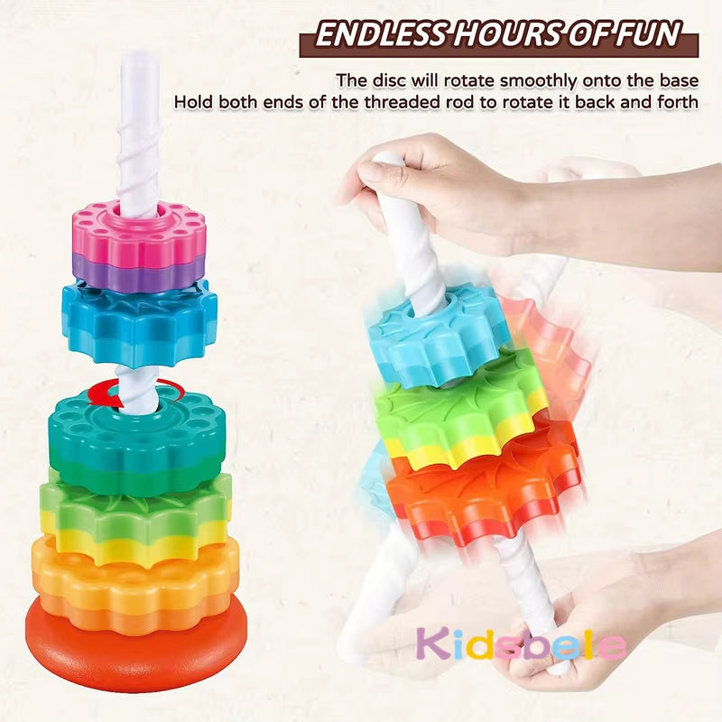 Rotated Rainbow Spinning Stacking Toys Baby Early Education Puzzle Development Intelligence Ring Toy for Kids Boys Wheel for Kid