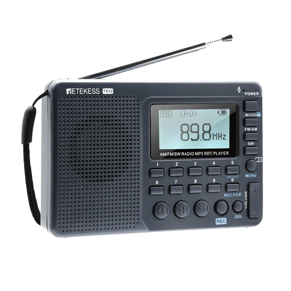 V115 Radio FM AM SW Portable Radios Rechargeable Radio Batteries Multiple Bands USB Recorder Speaker for Elders TX32