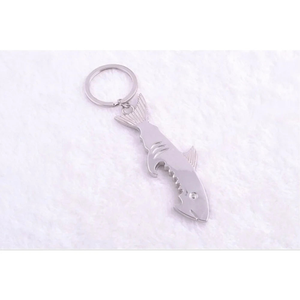 Shark Shaped Bottle Opener Keychain Shaped Zinc Alloy Silver Color Key Ring Beer Bottle Opener Unique Creative Gift Bar Tools
