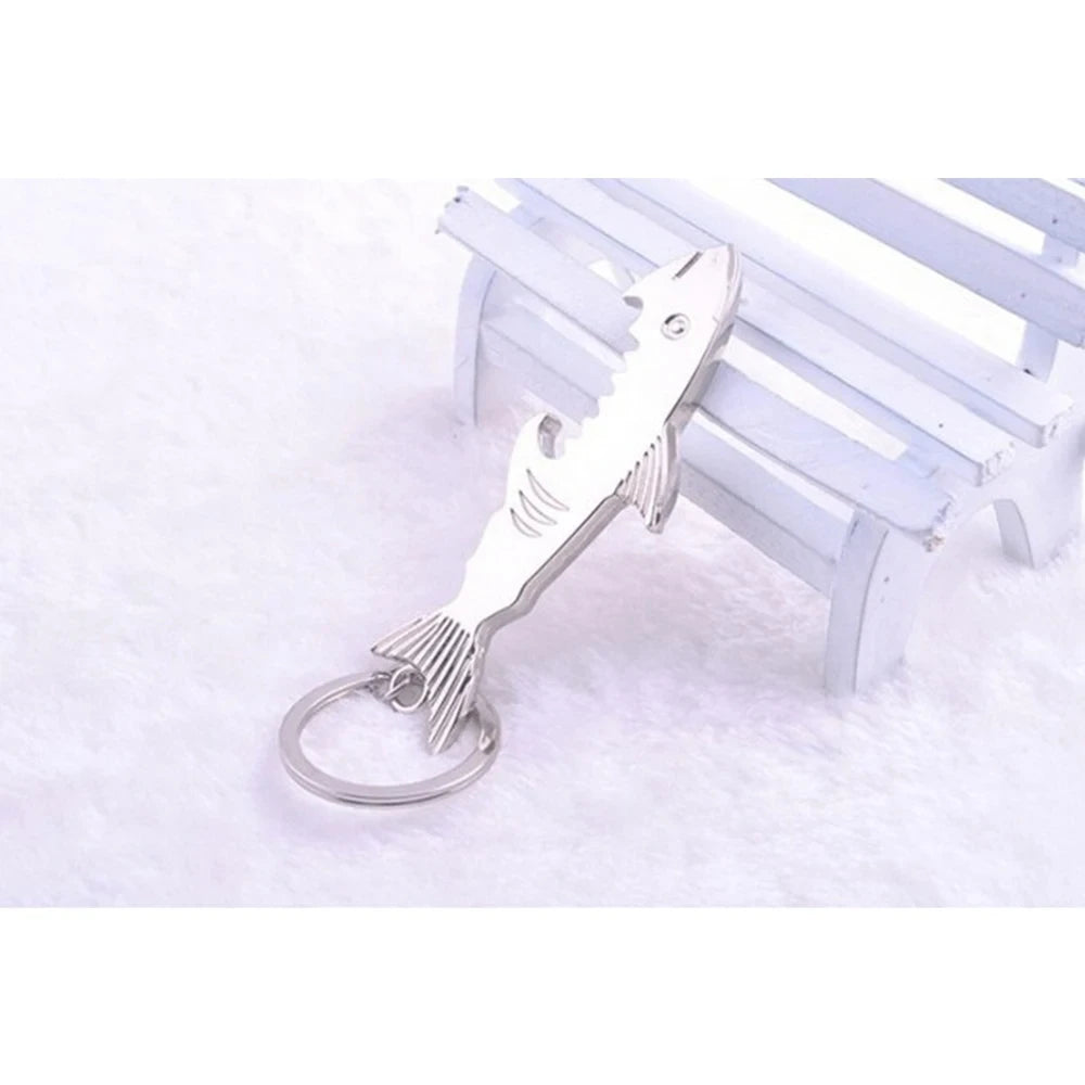 Shark Shaped Bottle Opener Keychain Shaped Zinc Alloy Silver Color Key Ring Beer Bottle Opener Unique Creative Gift Bar Tools
