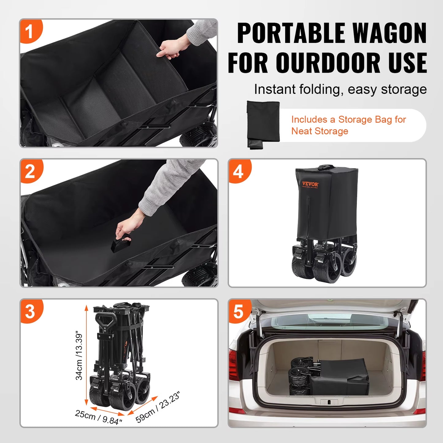 Collapsible Folding Wagon Beach Wagon Cart with All-Terrain Wheels Drink Holders Sports Wagon for Camping Shopping