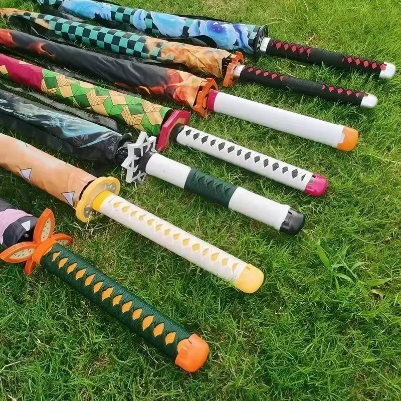 Demon Slayer Katana Umbrella Real Size Japanese Tanjirouu Kimetsu No Yaiba Long Parasol Anime Gifts Cosplay Prop Life Supplies