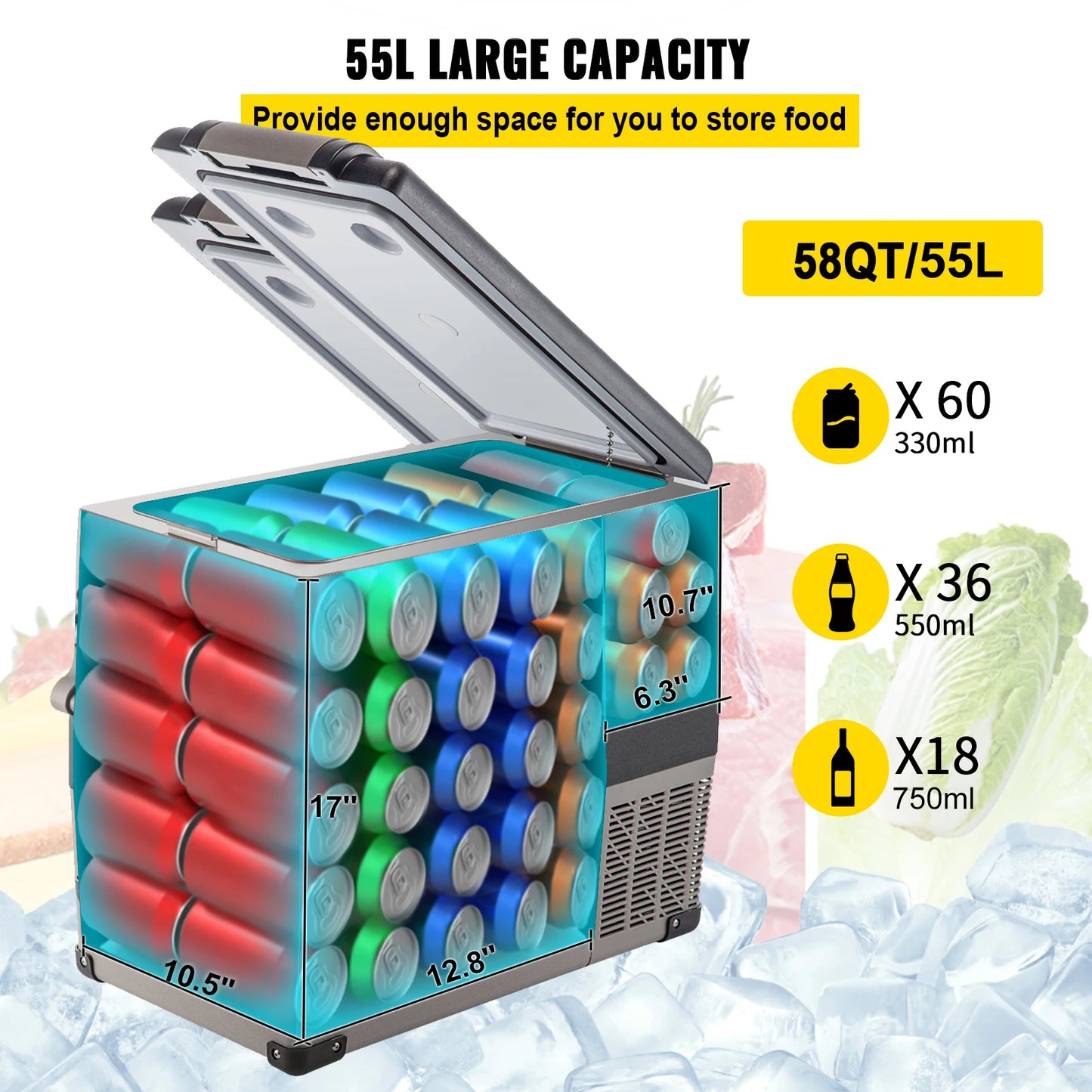 Succebuy 20L 22L 35L 45L 55L Car Refrigerator Mini Fridge Freezer Portable Compressor Cooler 12/24V DC 110-240V Ice Box