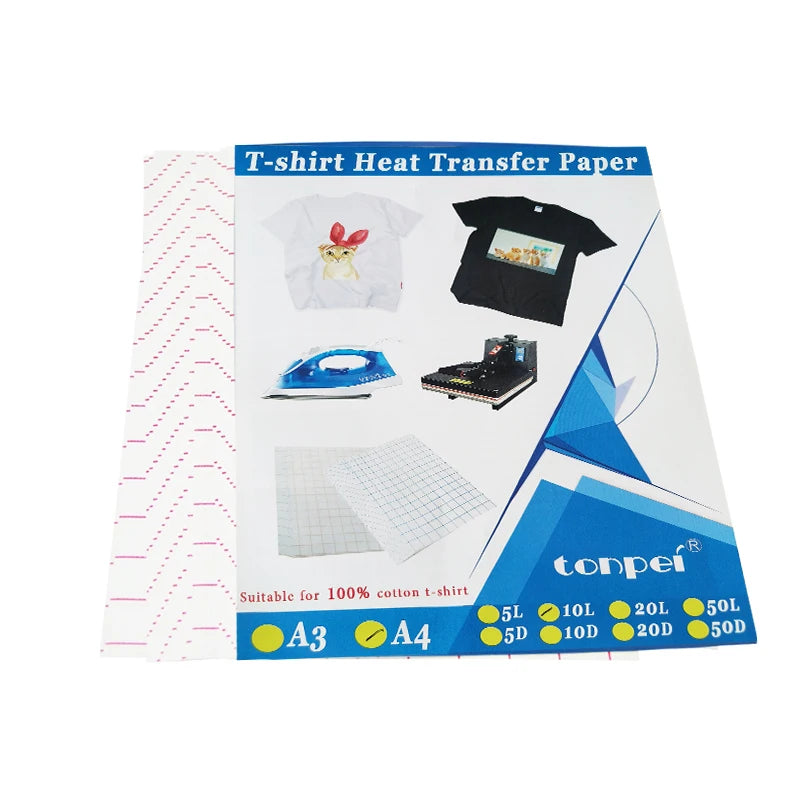 10 Sheets Inkjet Heat Transfer Paper A4 Cotton T-Shirt Dark Black Transfer Paper Light White Paper for 100% Cotton Fabric