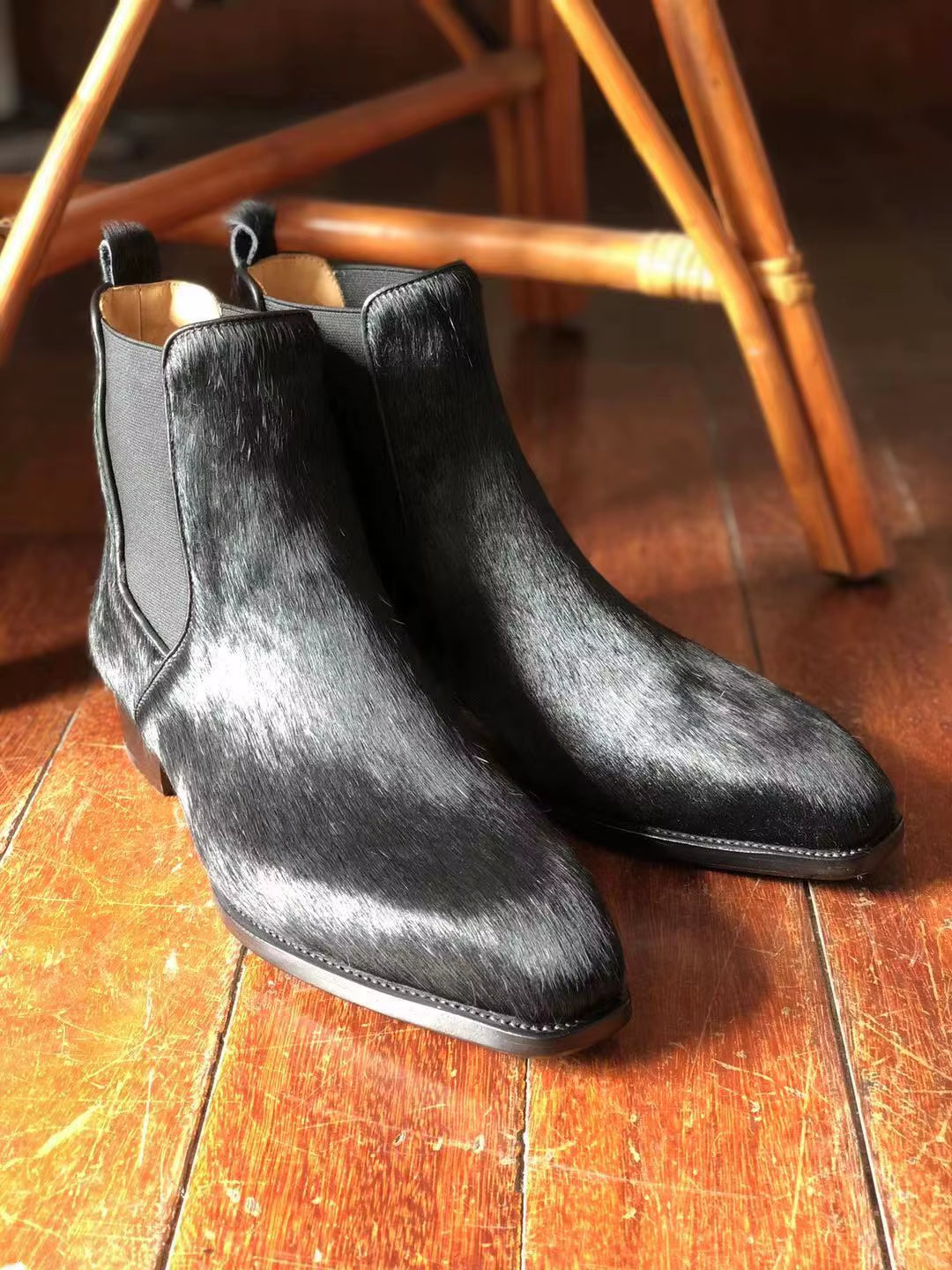 Cie Spring/Autumn Horse Hair Chelsea Ankle Boots Leather Sole Men Fiddle-Back/Beveled Waist High Quality Leather Footwear