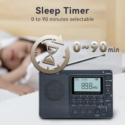 V115 Radio FM AM SW Portable Radios Rechargeable Radio Batteries Multiple Bands USB Recorder Speaker for Elders TX32