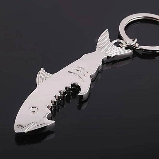 Shark Shaped Bottle Opener Keychain Shaped Zinc Alloy Silver Color Key Ring Beer Bottle Opener Unique Creative Gift Bar Tools