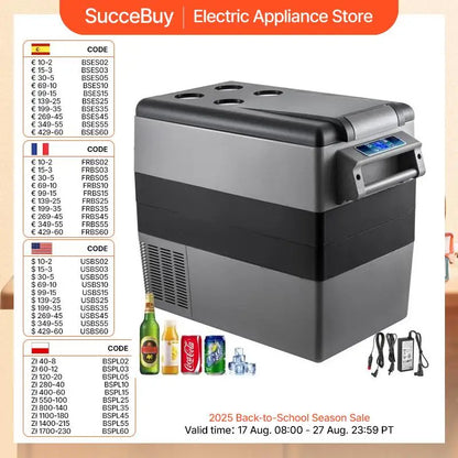 Succebuy 20L 22L 35L 45L 55L Car Refrigerator Mini Fridge Freezer Portable Compressor Cooler 12/24V DC 110-240V Ice Box