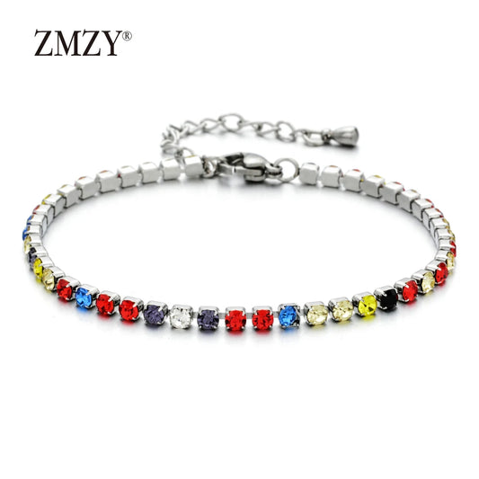 304L Stainless Steel Bracelet Rhinestone Sparkly Cubic Zirconia Tennis Link Bracelets Gifts for Women Wedding Jewelry