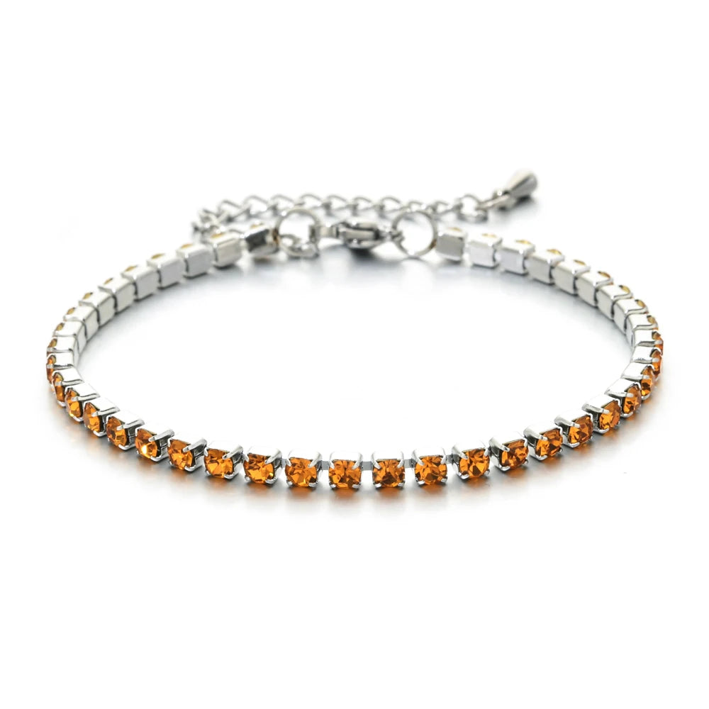 304L Stainless Steel Bracelet Rhinestone Sparkly Cubic Zirconia Tennis Link Bracelets Gifts for Women Wedding Jewelry