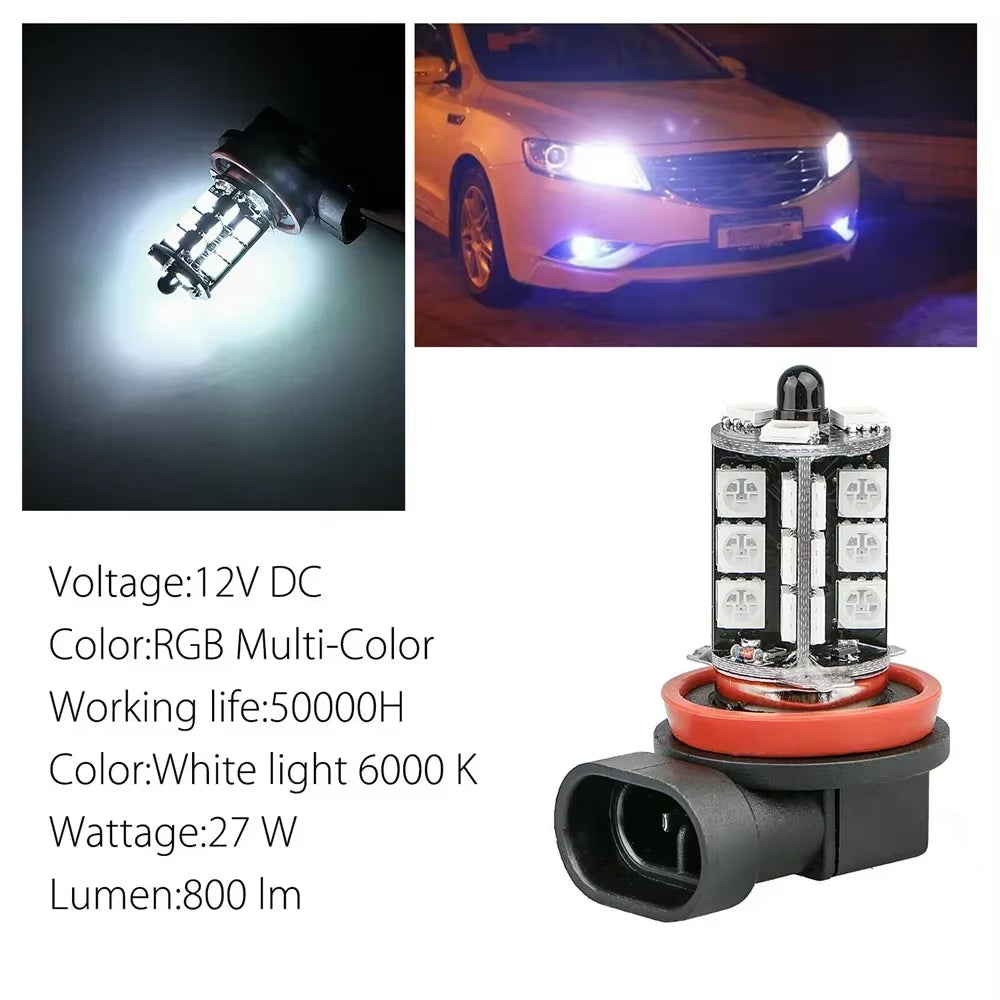 2X RGB H8/H11 H7 H4 Car LED Fog Lights Bulb 5050 27SMD Chips Color Changing Remote Contro Aotu Headlight Lamp with 12V 24V