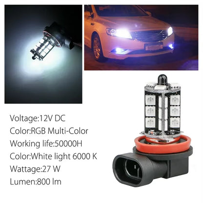 2X RGB H8/H11 H7 H4 Car LED Fog Lights Bulb 5050 27SMD Chips Color Changing Remote Contro Aotu Headlight Lamp with 12V 24V