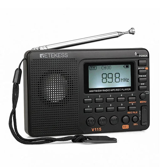 V115 Radio FM AM SW Portable Radios Rechargeable Radio Batteries Multiple Bands USB Recorder Speaker for Elders TX32