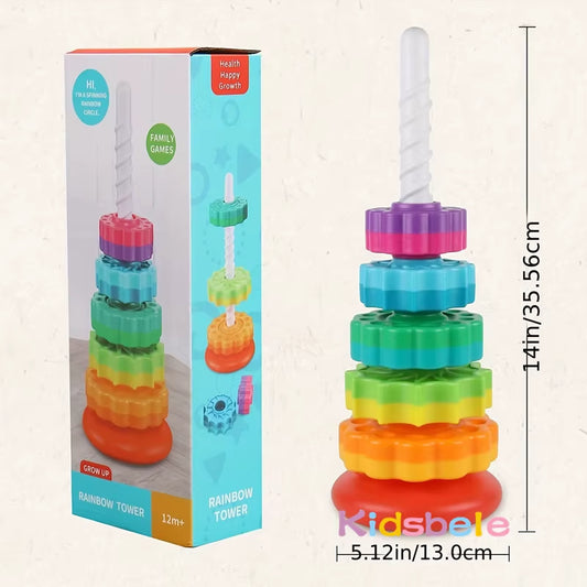 Rotated Rainbow Spinning Stacking Toys Baby Early Education Puzzle Development Intelligence Ring Toy for Kids Boys Wheel for Kid