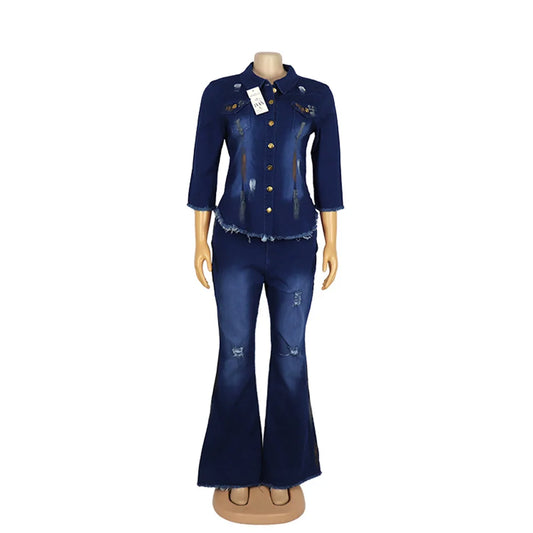 African Mom Jeans Set Stretch Fabric Flared Jeans Jeans with Print Women'S Ripped Jeans Ripped Jeans