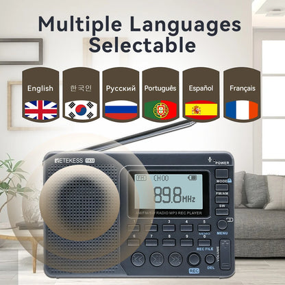 V115 Radio FM AM SW Portable Radios Rechargeable Radio Batteries Multiple Bands USB Recorder Speaker for Elders TX32