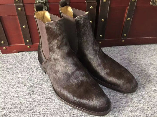 Cie Spring/Autumn Horse Hair Chelsea Ankle Boots Leather Sole Men Fiddle-Back/Beveled Waist High Quality Leather Footwear