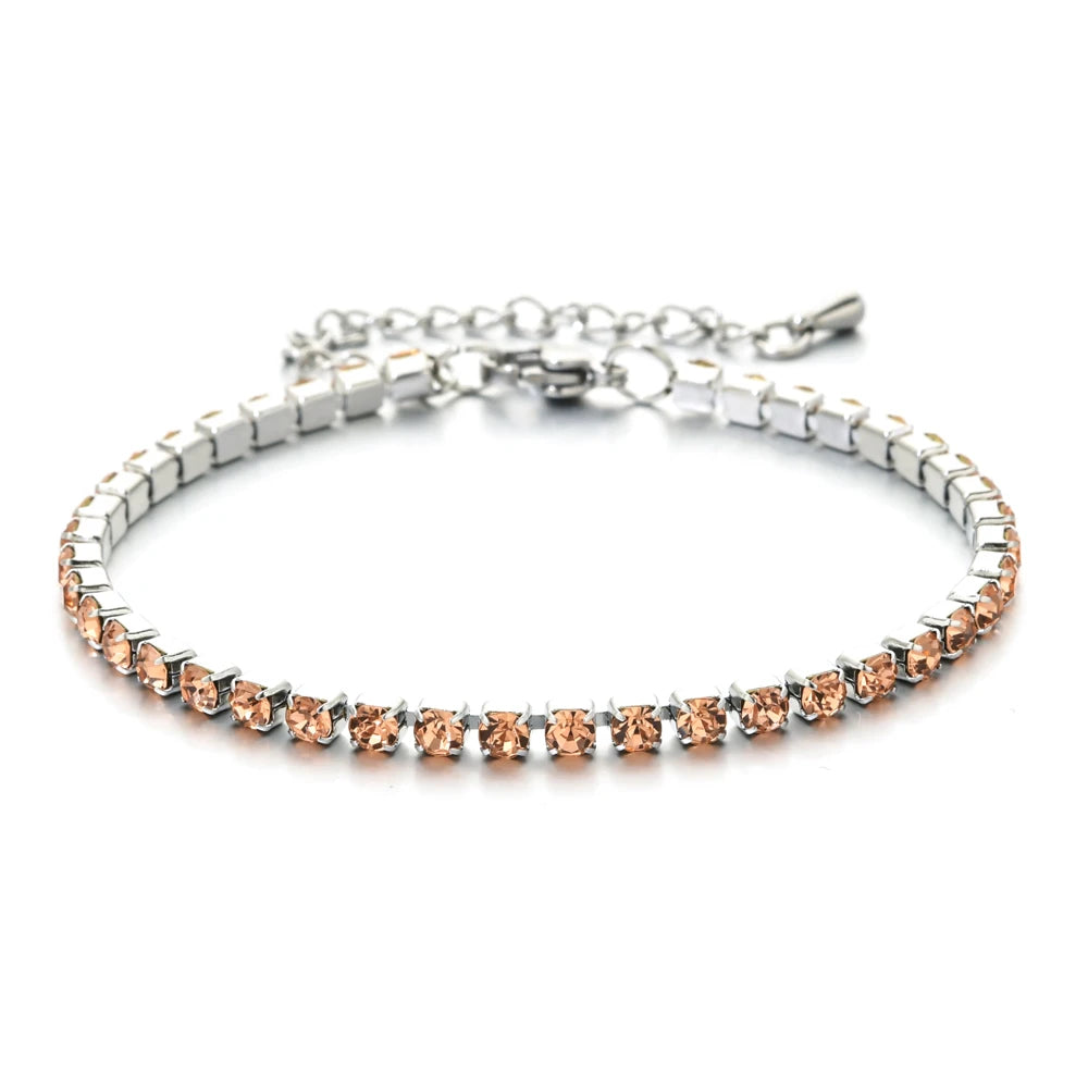 304L Stainless Steel Bracelet Rhinestone Sparkly Cubic Zirconia Tennis Link Bracelets Gifts for Women Wedding Jewelry