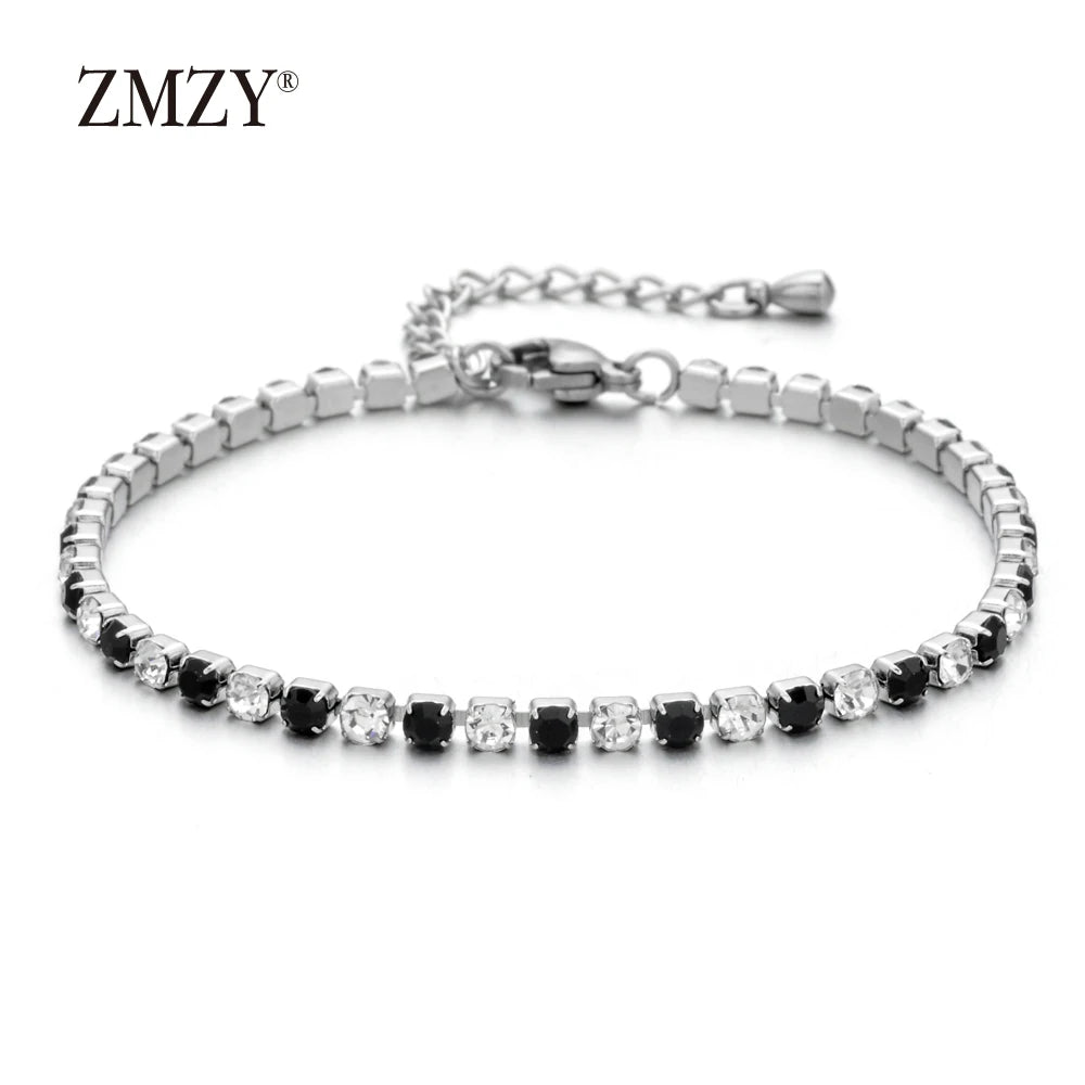 304L Stainless Steel Bracelet Rhinestone Sparkly Cubic Zirconia Tennis Link Bracelets Gifts for Women Wedding Jewelry