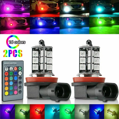 2X RGB H8/H11 H7 H4 Car LED Fog Lights Bulb 5050 27SMD Chips Color Changing Remote Contro Aotu Headlight Lamp with 12V 24V