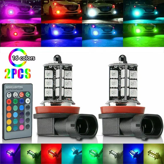2X RGB H8/H11 H7 H4 Car LED Fog Lights Bulb 5050 27SMD Chips Color Changing Remote Contro Aotu Headlight Lamp with 12V 24V