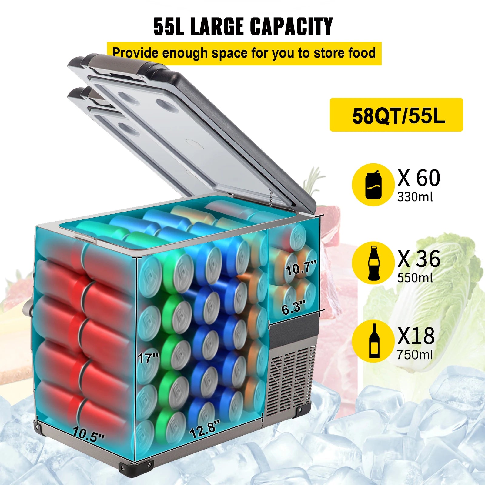 Succebuy 20L 22L 35L 45L 55L Car Refrigerator Mini Fridge Freezer Portable Compressor Cooler 12/24V DC 110-240V Ice Box