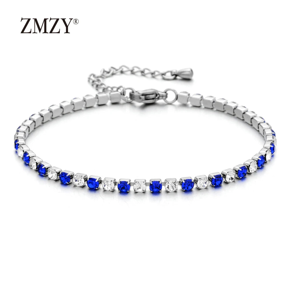 304L Stainless Steel Bracelet Rhinestone Sparkly Cubic Zirconia Tennis Link Bracelets Gifts for Women Wedding Jewelry