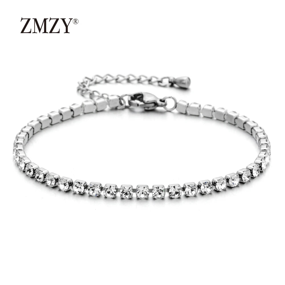 304L Stainless Steel Bracelet Rhinestone Sparkly Cubic Zirconia Tennis Link Bracelets Gifts for Women Wedding Jewelry