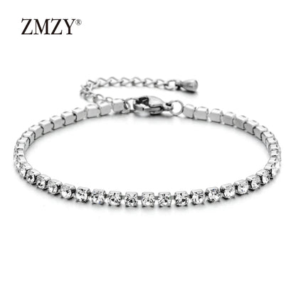 304L Stainless Steel Bracelet Rhinestone Sparkly Cubic Zirconia Tennis Link Bracelets Gifts for Women Wedding Jewelry